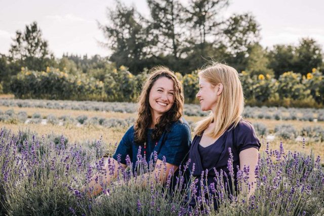 girls picking lavender at Avalon Lavender Farm